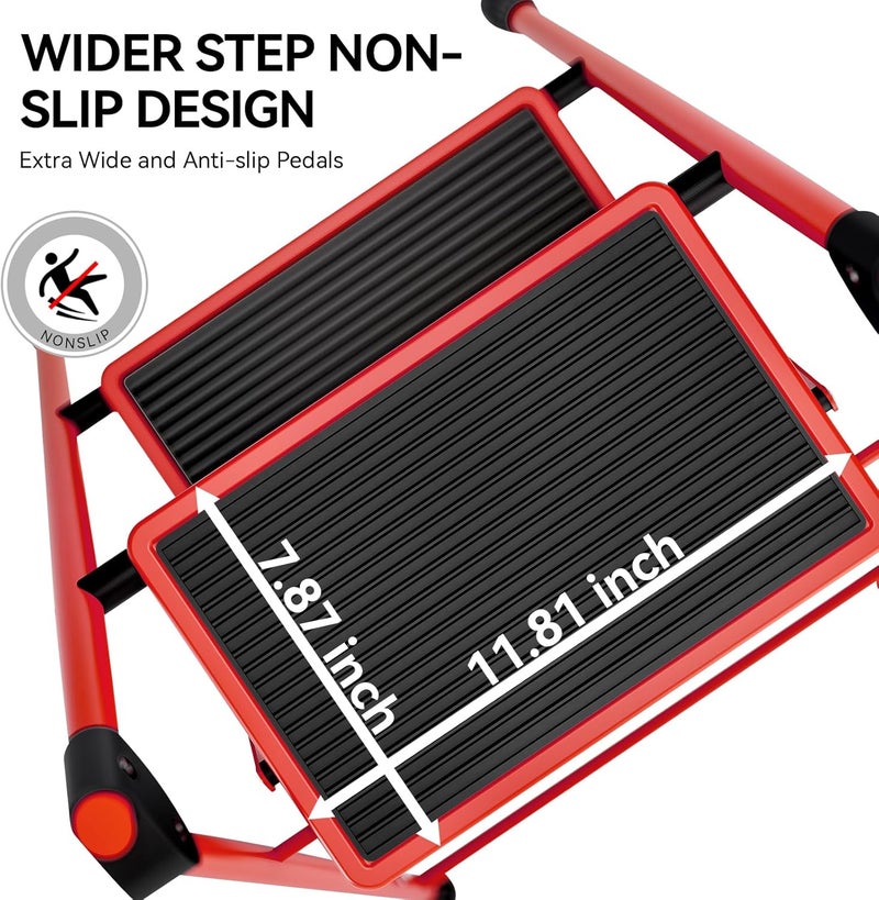KINGRACK Step Ladder, Folding Ladder with Non-Slip and Wide Pedal, Small Ladders with Handle, Heavy Duty Steel Ladder, Lightweight Step Ladder (Red, 4 Step Ladder) - Image 2